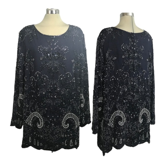 CANDLELIGHT & Champagne Beaded  Dark Blue Elegant Designed  100% Silk - Picture 13 of 17